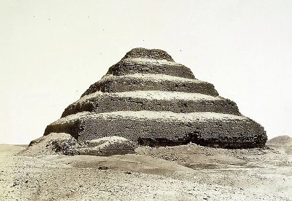 The Step Pyramid of the Ancient Egyptian King Djoser, Djoser Pyramid, also Netjerichet Pyramid, from the 3rd Dynasty of the Old Kingdom c. 2700 BC, 1870, Egypt, Historical, digitally restored reproduction from a 19th century original
