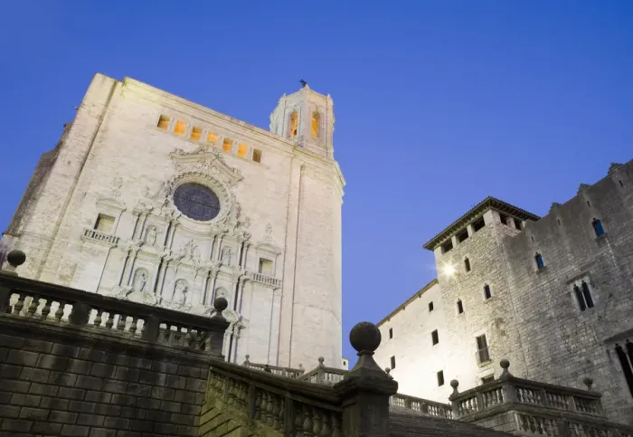 Framed Print : Steps in front of Girona Cathedral at dusk, low angle view, Girona, Spain Framed Print : Steps in front of Girona Cathedral at dusk, low angle view, Girona, Spain