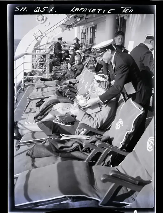 Framed Print : Steward Serving Tea on Ocean Liner Framed Print : Steward Serving Tea on Ocean Liner