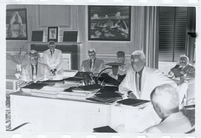 Framed Print : Stewart Udall Holding Press Conference on Discrimination in His Office Framed Print : Stewart Udall Holding Press Conference on Discrimination in His Office