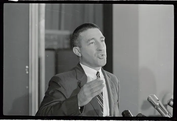 Framed Print : Stewart Udall Speaking at Microphones Framed Print : Stewart Udall Speaking at Microphones