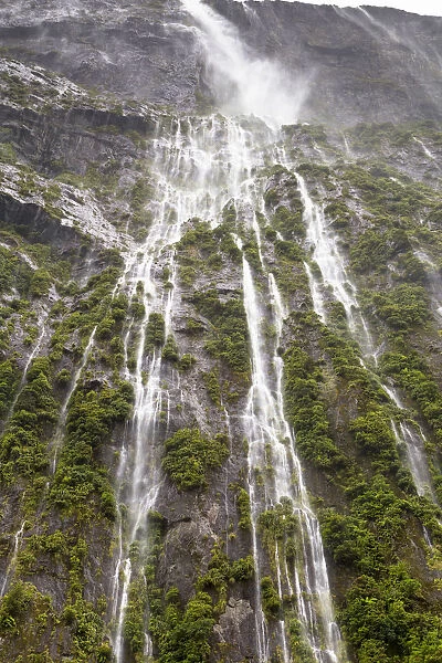 Stirling Falls, 155m, in Milford Sound, Fiordland National Park, Southland Region, New Zealand