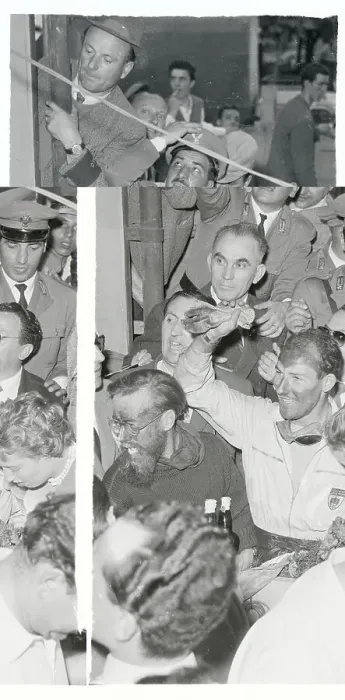 Framed Print : Stirling Moss and Fiance Surrounded by Fans Framed Print : Stirling Moss and Fiance Surrounded by Fans