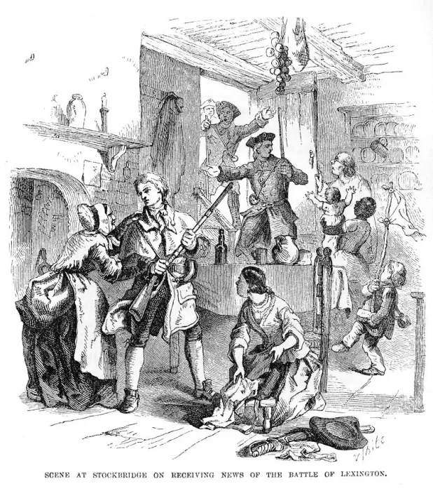 Framed Print : Stockbridge receiving news engraving 1859 Framed Print : Stockbridge receiving news engraving 1859