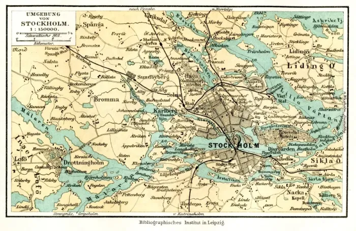 Framed Print : Stockholm Sweden map 1895 Framed Print : Stockholm Sweden map 1895