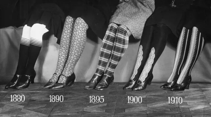 Framed Print : Stockings. circa 1900: Stockings of (from left to right): 1880, 1890, 1895, 1900 and 1910 Framed Print : Stockings. circa 1900: Stockings of (from left to right): 1880, 1890, 1895, 1900 and 1910