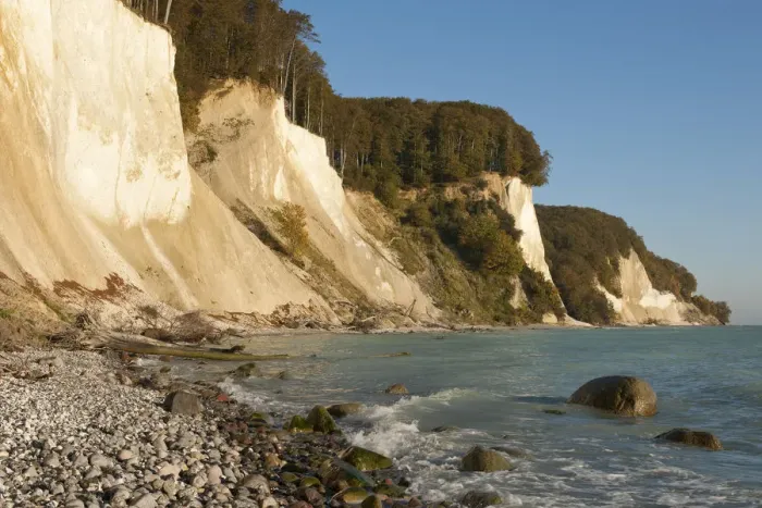Framed Print : Stone beach, chalk cliffs and a beech forest, Jasmund National Park, Ruegen, Mecklenburg-Western Pomerania, Germany Framed Print : Stone beach, chalk cliffs and a beech forest, Jasmund National Park, Ruegen, Mecklenburg-Western Pomerania, Germany
