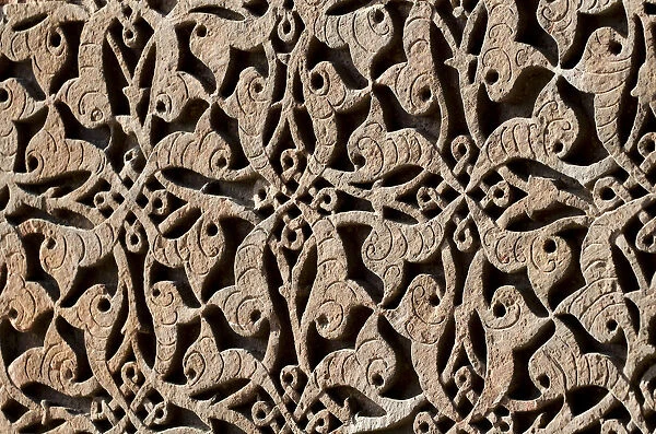 Stone carvings at Qutb Minar minaret, UNESCO World Cultural Heritage, New Delhi, India, Asia
