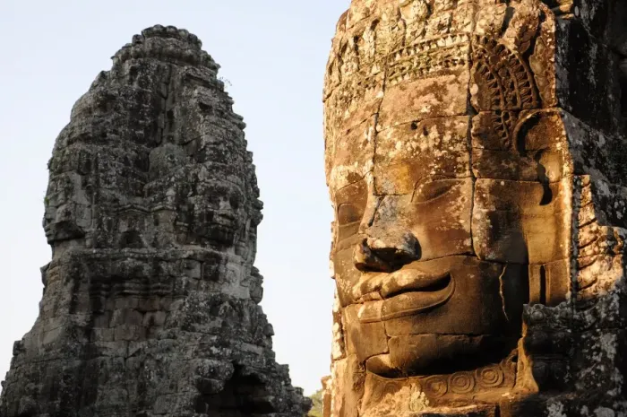 Framed Print : Stone Face Towers of The Bayon, Angkor Thom