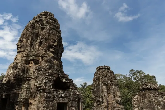 Framed Print : Stone Faces at Bayon Temple in Angkor Thom