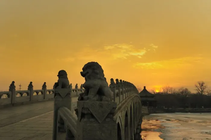 Framed Print : Stone Lions on 17 Arch Bridge, summer palace Framed Print : Stone Lions on 17 Arch Bridge, summer palace
