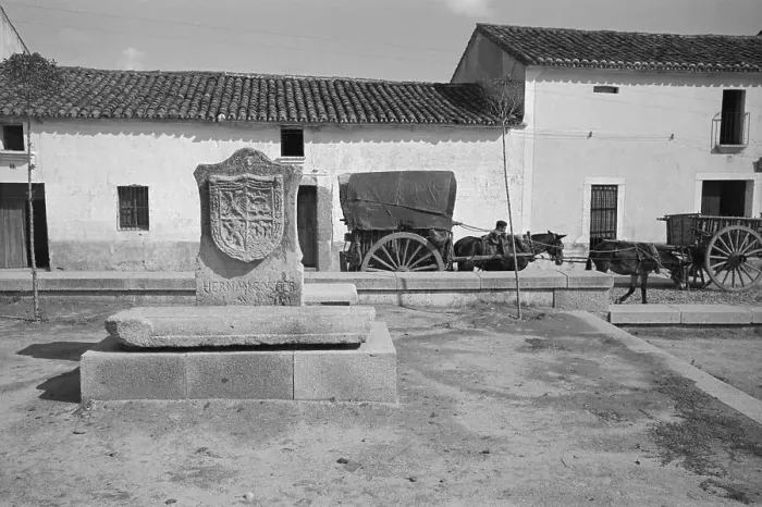 Framed Print : Stone Marker Commemorating Birthplace of Hernan Cortes Framed Print : Stone Marker Commemorating Birthplace of Hernan Cortes