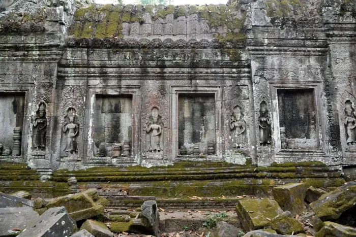 Framed Print : Stone wall engraving at Ta Prohm temple Angkor Cambodia