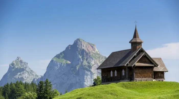 Framed Print : Stoos-Kirche church in front of Grosser Mythen mountain, Stoos, Morschach, canton of Schwyz, Switzerland Framed Print : Stoos-Kirche church in front of Grosser Mythen mountain, Stoos, Morschach, canton of Schwyz, Switzerland