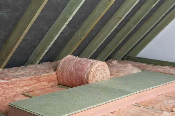 Framed Print : Storage decking on top of fiberglass roof insulating material in attic Framed Print : Storage decking on top of fiberglass roof insulating material in attic