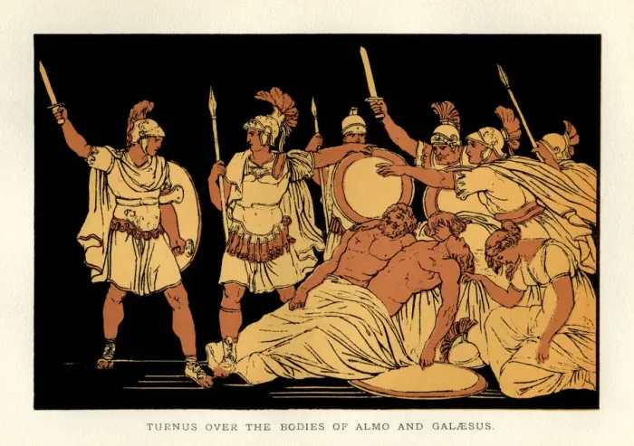 Framed Print : Stories from Virgil - Turnus Over the Bodies of Almo and Galaesus Framed Print : Stories from Virgil - Turnus Over the Bodies of Almo and Galaesus