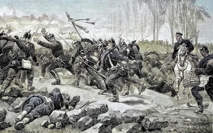 Framed Print : Storm on St. Privat, France, Situation from the time of the Franco-Prussian War, 1870-1871, Historical, digitally restored reproduction from a 19th century original