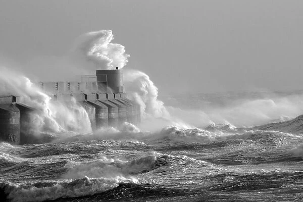 Stormy sea with high tide