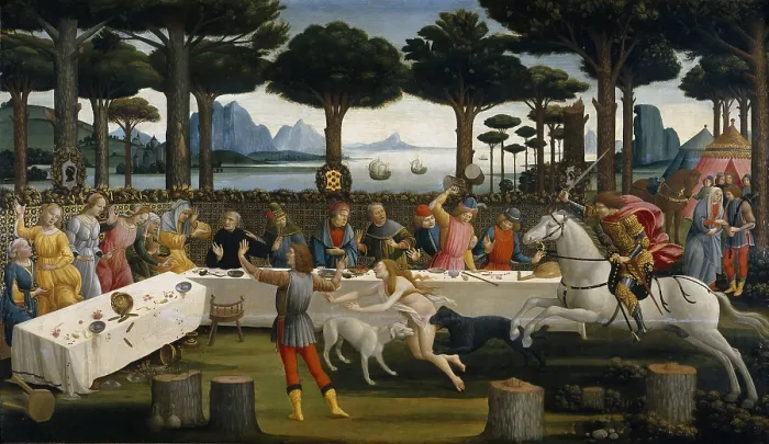 Framed Print : The Story of Nastagio degli Onesti (Third episode), ca 1483. Artist: Botticelli, Sandro (1445-1510) Framed Print : The Story of Nastagio degli Onesti (Third episode), ca 1483. Artist: Botticelli, Sandro (1445-1510)