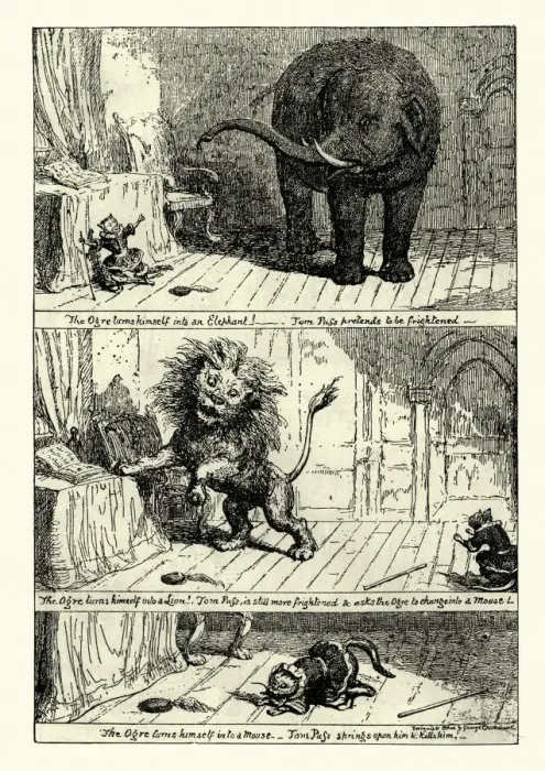 Framed Print : Story of Puss in Boots, illustrated by George Cruikshank Framed Print : Story of Puss in Boots, illustrated by George Cruikshank