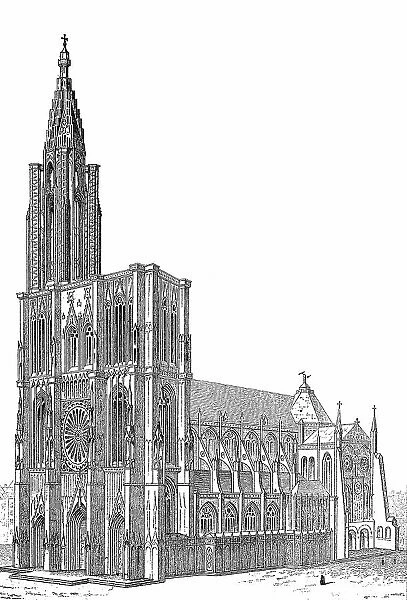 Strasbourg Cathedral or the Cathedral of Our Lady of Strasbourg, 1887, Alsace, France, Historic, digitally restored reproduction of an original 19th-century painting