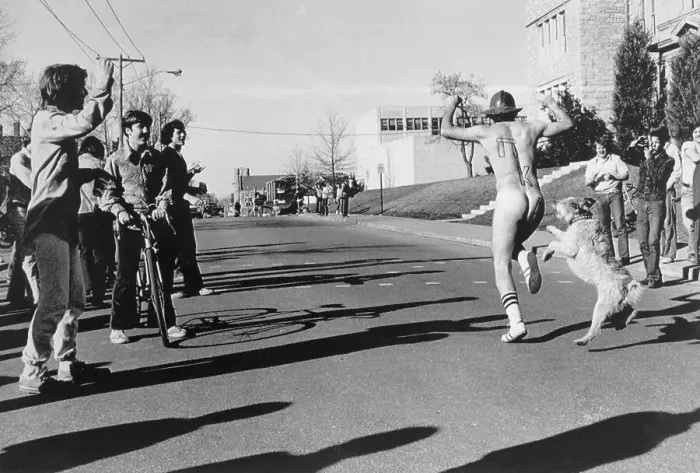 Framed Print : Streaker About to Get Bit by Dog Framed Print : Streaker About to Get Bit by Dog
