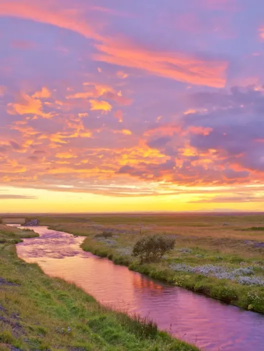 Framed Print : Stream in the afterglow of the sunset, Iceland Framed Print : Stream in the afterglow of the sunset, Iceland