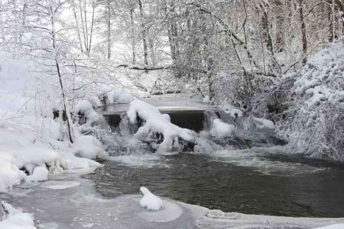 Framed Print : Stream in winter, Bavaria, Germany Framed Print : Stream in winter, Bavaria, Germany