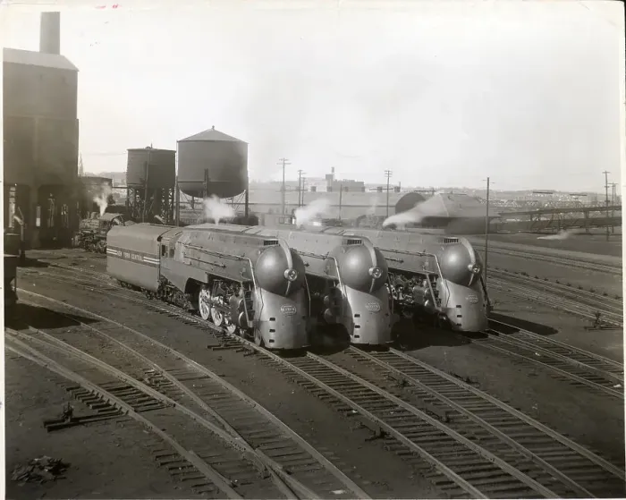 Framed Print : Three Streamlined Locomotives at Railroad Yard Framed Print : Three Streamlined Locomotives at Railroad Yard