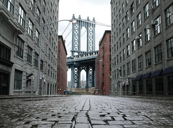 Empty street and Brooklyn bridge