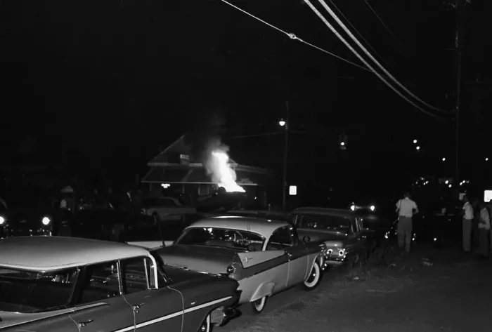 Framed Print : Street and Burning Overturned Car Framed Print : Street and Burning Overturned Car