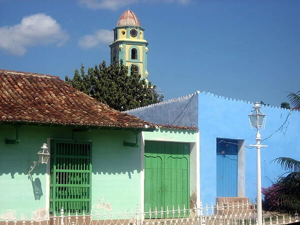 Street and church bell tower, Trinidad, Cuba