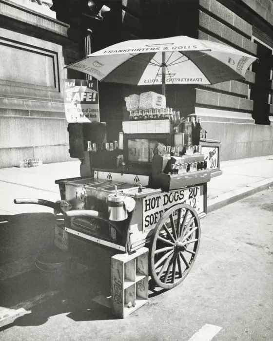 Framed Print : Street hot dogs vendor cart, (B&W) Framed Print : Street hot dogs vendor cart, (B&W)