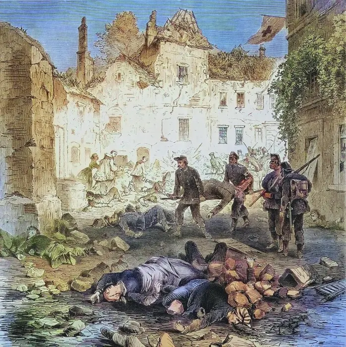 Framed Print : A street in Laon after the blast of the powder tower, illustrated war history, German, French war 1870-1871, Germany, France Framed Print : A street in Laon after the blast of the powder tower, illustrated war history, German, French war 1870-1871, Germany, France