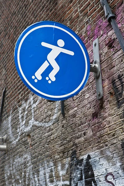 Street may be used for roller-skating, sign, Amsterdam, Holland, Netherlands, Europe