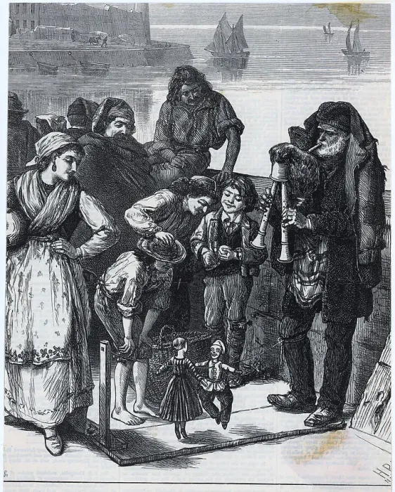 Framed Print : Street Musician Performs With Puppets