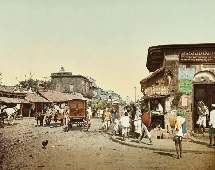 Framed Print : Street scene in Calcutta in the year 1895, India, Historic, digitally restored reproduction from an original of the time Framed Print : Street scene in Calcutta in the year 1895, India, Historic, digitally restored reproduction from an original of the time