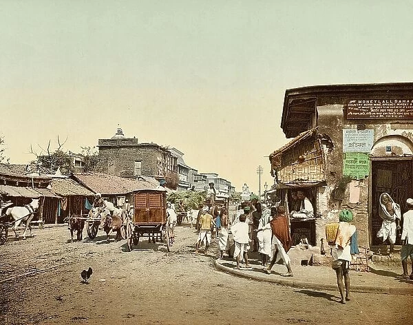 Street scene in Calcutta in the year 1895, India, Historic, digitally restored reproduction from an original of the time