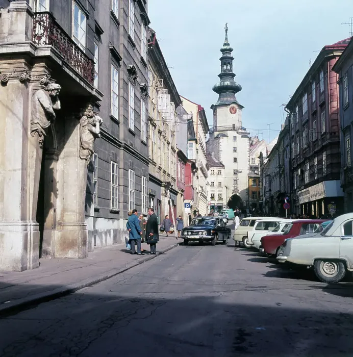 Framed Print : Street Scene with Cars and Pedestrians Framed Print : Street Scene with Cars and Pedestrians