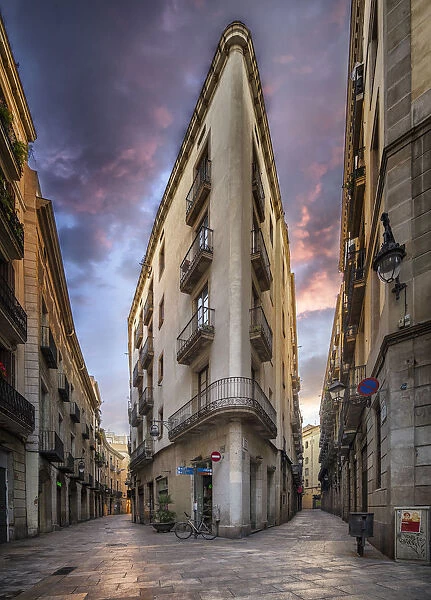 Street scene in the Gothic Quarter in Barcelona Spain