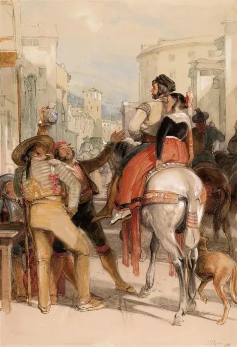 Framed Print : A Street Scene in Granada on Bullfighting Day, 1833, Spain, Painting by John Frederick Lewis, Historic, Digitally restored reproduction from a 19th century original Framed Print : A Street Scene in Granada on Bullfighting Day, 1833, Spain, Painting by John Frederick Lewis, Historic, Digitally restored reproduction from a 19th century original