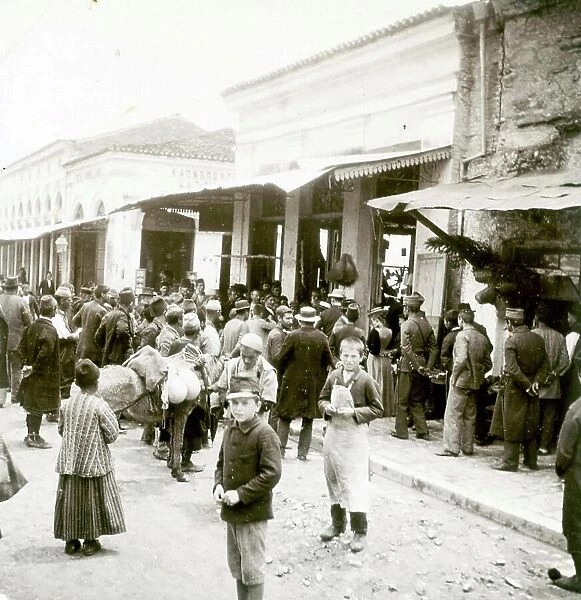 Street scene in Larissa, 1890, Greece, Historic, digitally restored reproduction from a 19th century original