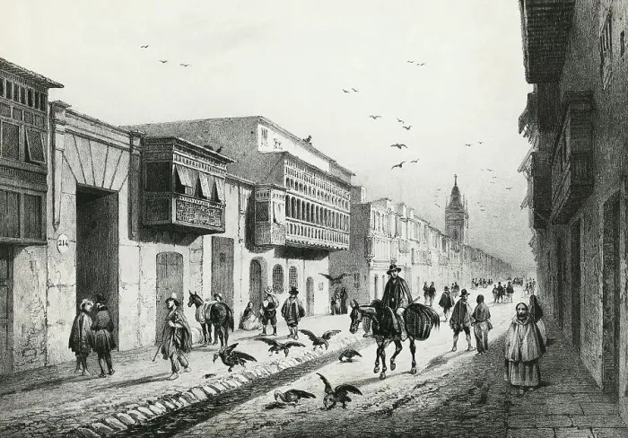 Framed Print : Street Scene with Travelers and Vultures Framed Print : Street Scene with Travelers and Vultures