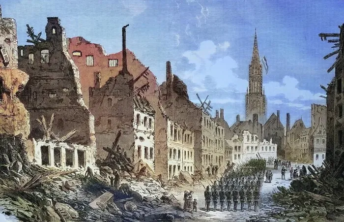 Framed Print : The street Steinstrasse in Strassburg after the capitulation, illustrated war chronicle in 1870-1871, illustrated war history, German, French war 1870-1871, Germany, France Framed Print : The street Steinstrasse in Strassburg after the capitulation, illustrated war chronicle in 1870-1871, illustrated war history, German, French war 1870-1871, Germany, France
