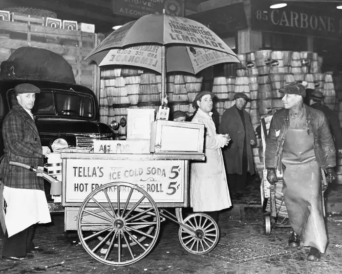 Framed Print : Street vendor and customers. Washington Market, New York City, New York State, USA Framed Print : Street vendor and customers. Washington Market, New York City, New York State, USA