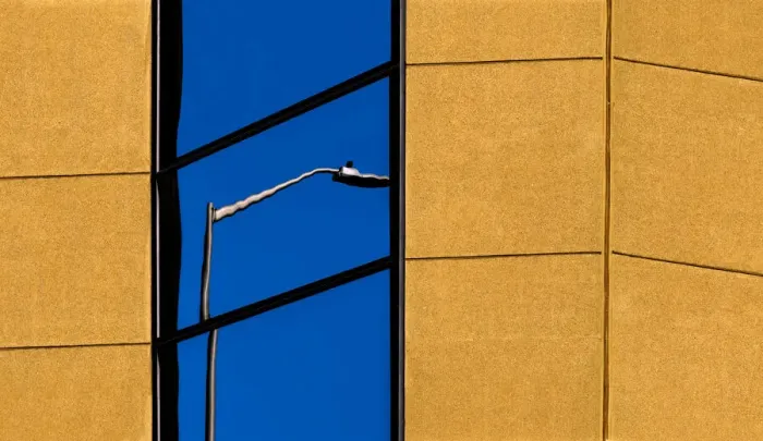Framed Print : Streetlight Reflected On Building Framed Print : Streetlight Reflected On Building