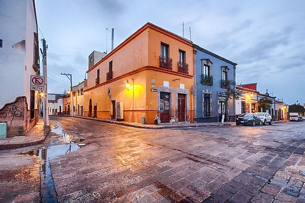 Streets of downtown Queretaro, Mexico at dawn