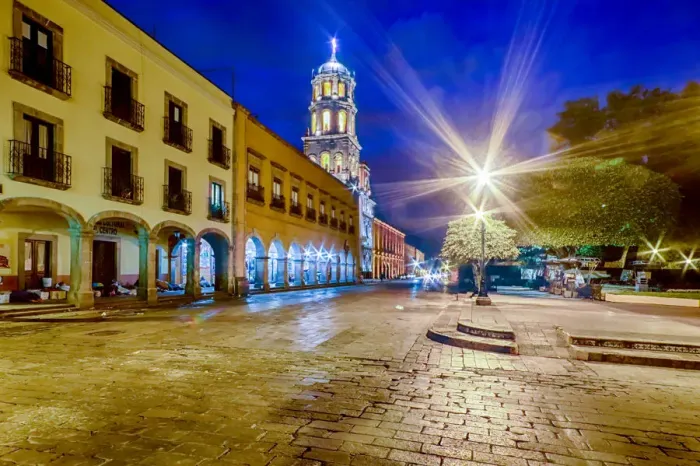 Framed Print : Streets of downtown Queretaro, Mexico at dawn