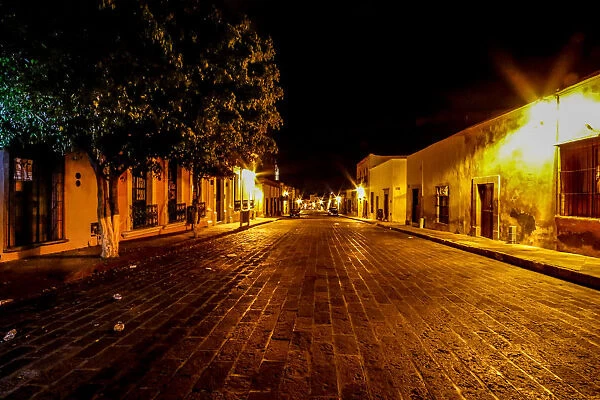 Streets of downtown Queretaro, Mexico at night