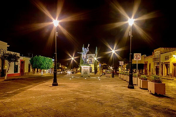 The streets of downtown Queretaro, Mexico at night